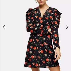 Topshop Black Floral Mini Dress